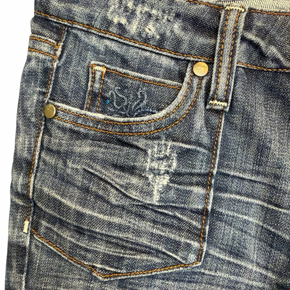 Vigoss Bermuda Denim Shorts Low Rise Stretch Embroidered Pockets Size 0